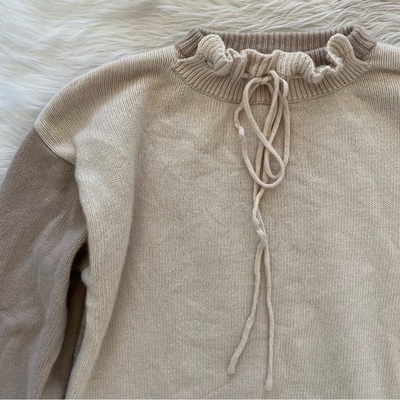 Trunk Project Korean Cream Knit Ruffled Tie Neck Oversized Wool Sweater - Picture 3 of 11